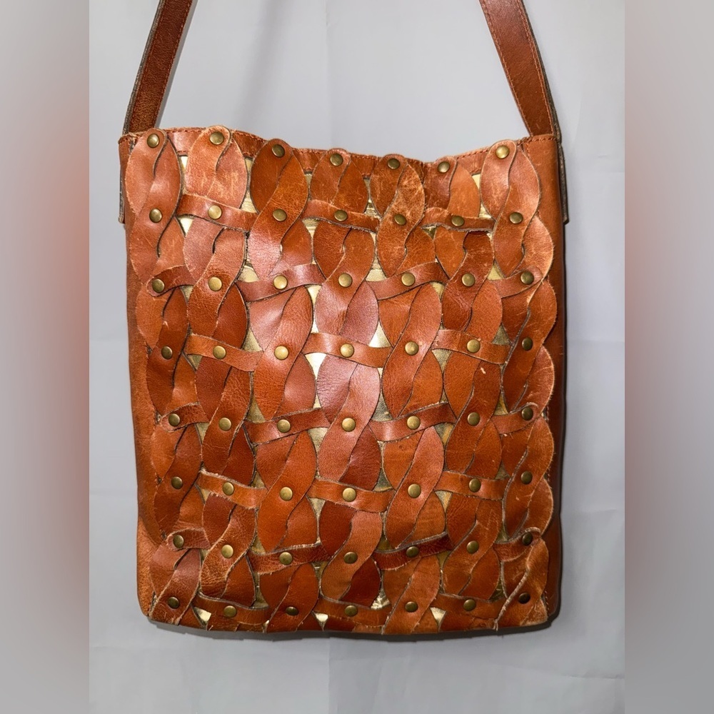 Patricia Nash Twisted Braid Leather Toast  Brown  Raiano Crossbody Bag Purse